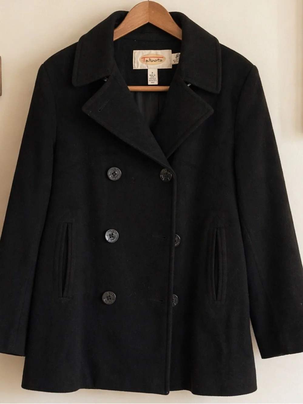 Talbots Black Wool Peacoat Womens Size 8 Made in USA Classic Coat - Picture 2 of 5
